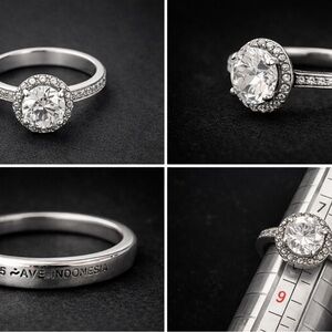 AVE 925 Sterling Silver Halo CZ Engagement Ring Size 6 Indonesia